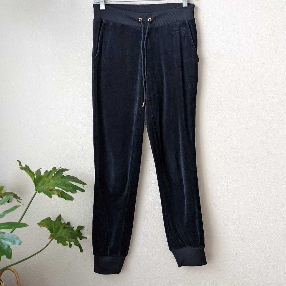 Y2K Juicy Couture Velour Black Joggers Drawstring XS